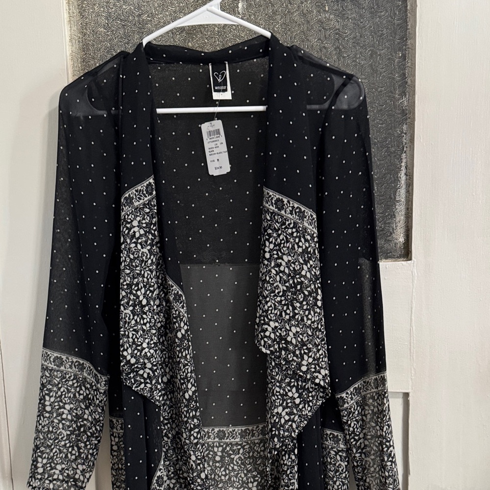 Windsor Black Sheer Top with White Polka Dots